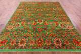 Green Persian Tabriz Hand Knotted Silk Rug - 8' 0" X 10' 2" - Golden Nile