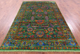 Green Persian Tabriz Hand Knotted Silk Rug - 6' 0" X 9' 1" - Golden Nile