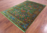 Green Persian Tabriz Hand Knotted Silk Rug - 6' 0" X 9' 1" - Golden Nile