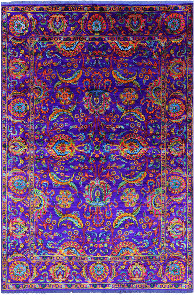 Purple Persian Tabriz Hand Knotted Silk Rug - 6' 0" X 9' 0" - Golden Nile