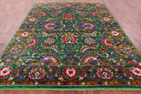 Green Persian Tabriz Hand Knotted Silk Rug - 7' 11" X 10' 1" - Golden Nile