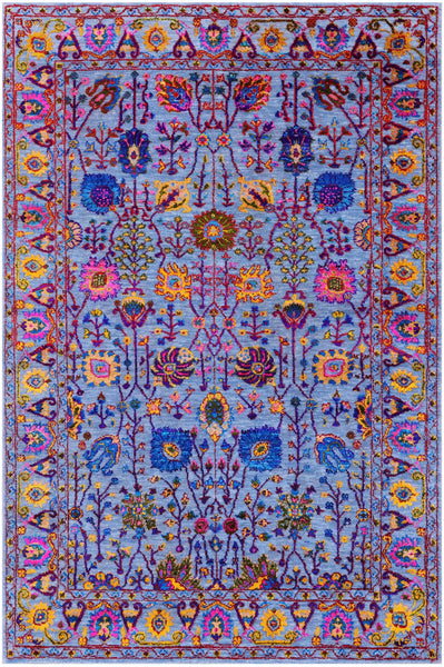 Blue Persian Tabriz Hand Knotted Wool & Silk Rug - 4' 1" X 6' 1" - Golden Nile