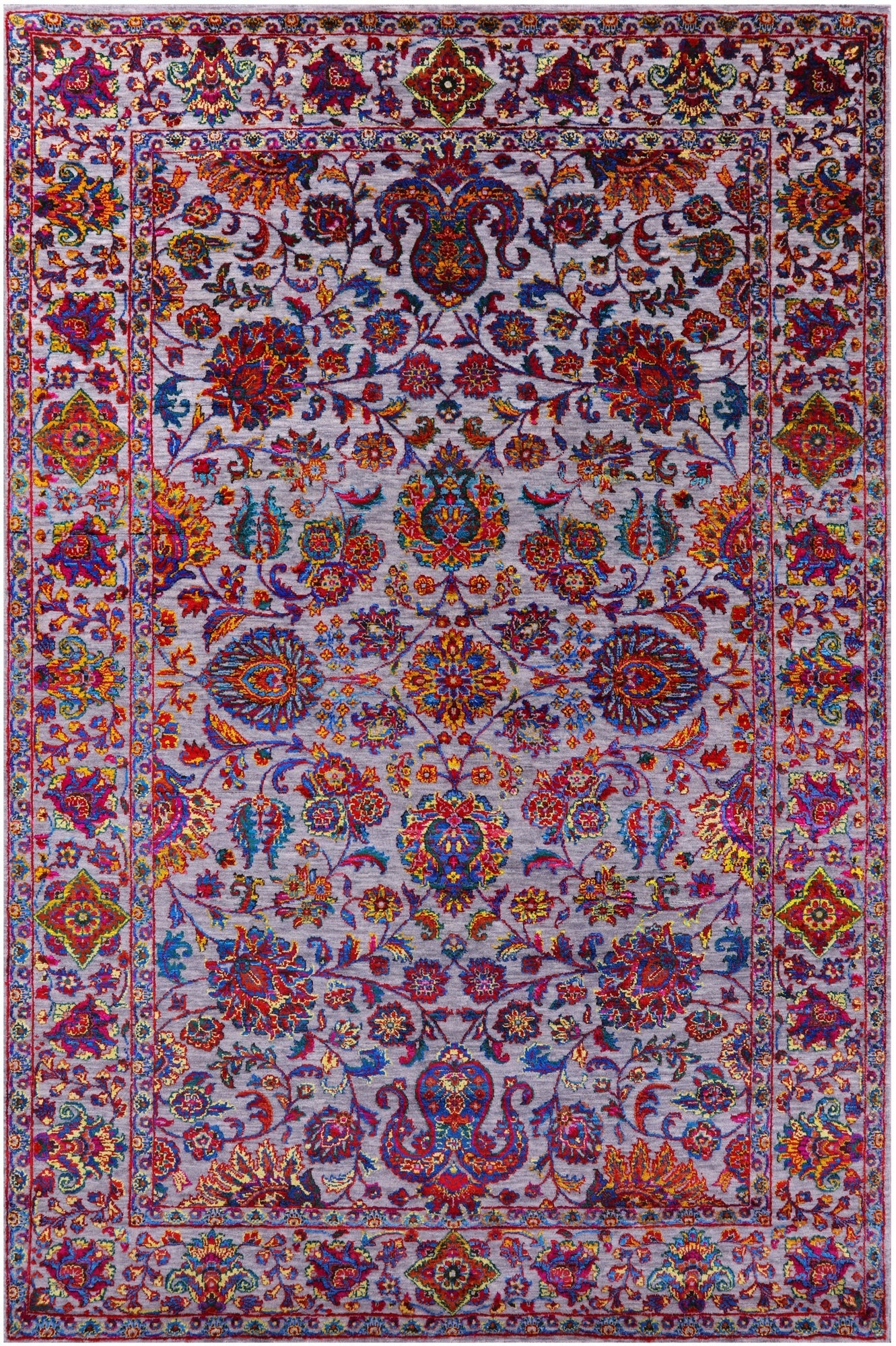 Grey Persian Tabriz Hand Knotted Wool & Silk Rug - 6' 2" X 9' 5" - Golden Nile