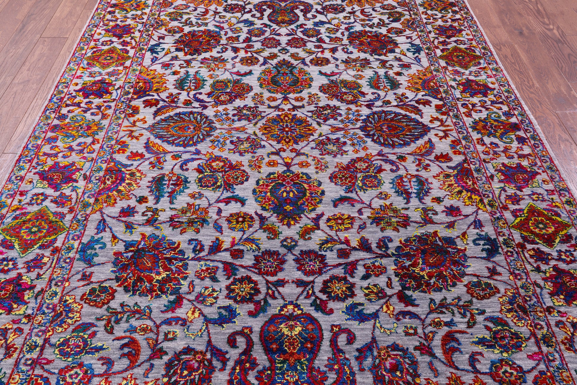 Grey Persian Tabriz Hand Knotted Wool & Silk Rug - 6' 2" X 9' 5" - Golden Nile