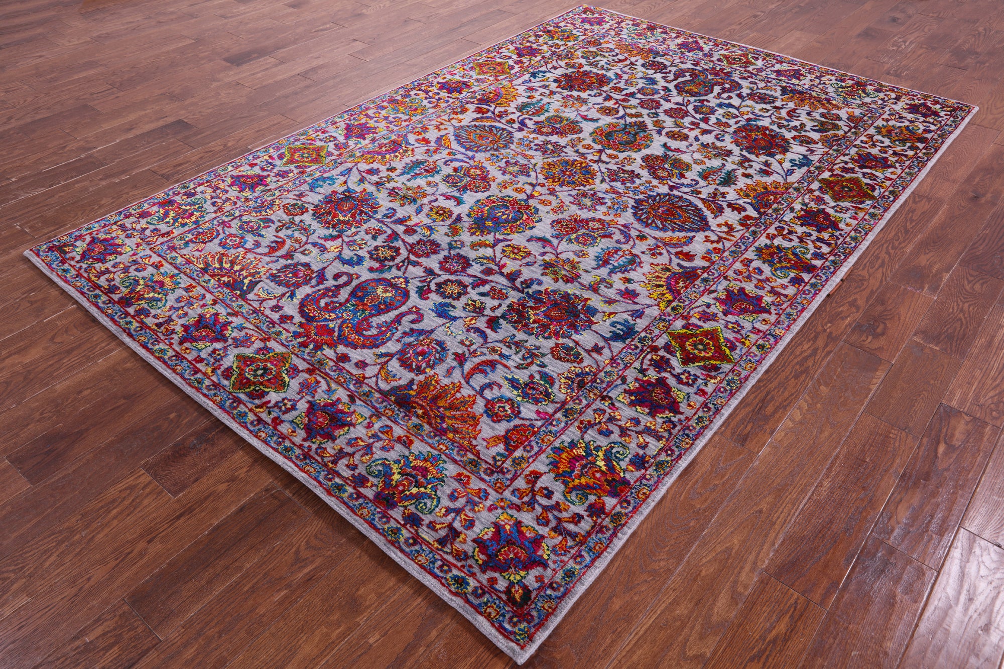 Grey Persian Tabriz Hand Knotted Wool & Silk Rug - 6' 2" X 9' 5" - Golden Nile