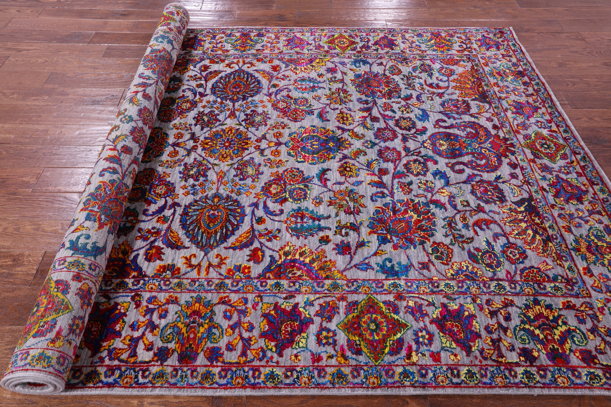 Grey Persian Tabriz Hand Knotted Wool & Silk Rug - 6' 2" X 9' 5" - Golden Nile