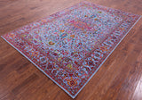 Blue Persian Fine Serapi Hand Knotted Wool & Silk Rug - 6' 2" X 9' 2" - Golden Nile