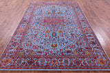 Blue Persian Fine Serapi Hand Knotted Wool & Silk Rug - 6' 2" X 9' 2" - Golden Nile