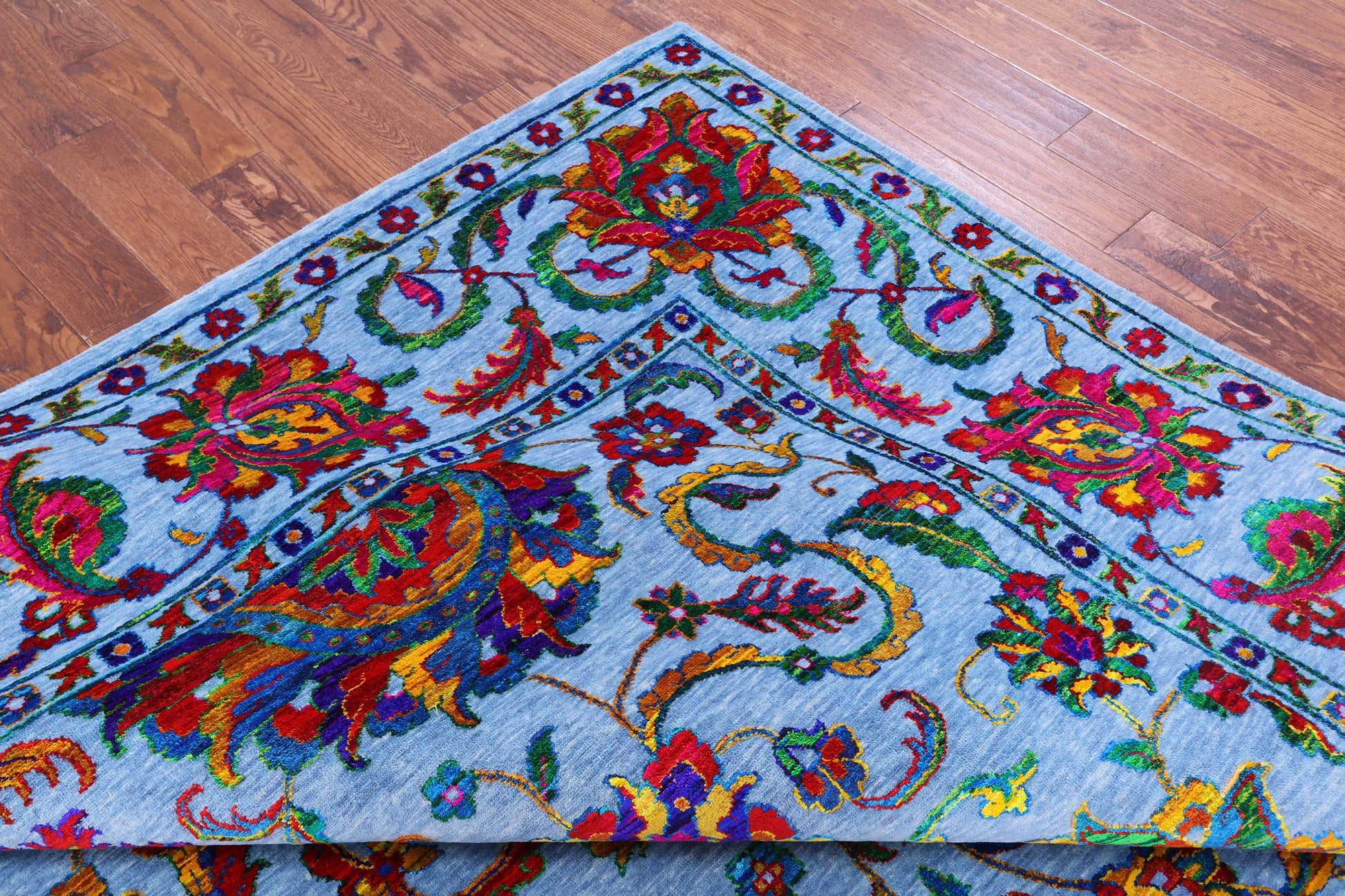 Blue Persian Tabriz Hand Knotted Wool & Silk Rug - 10' 1" X 14' 5" - Golden Nile