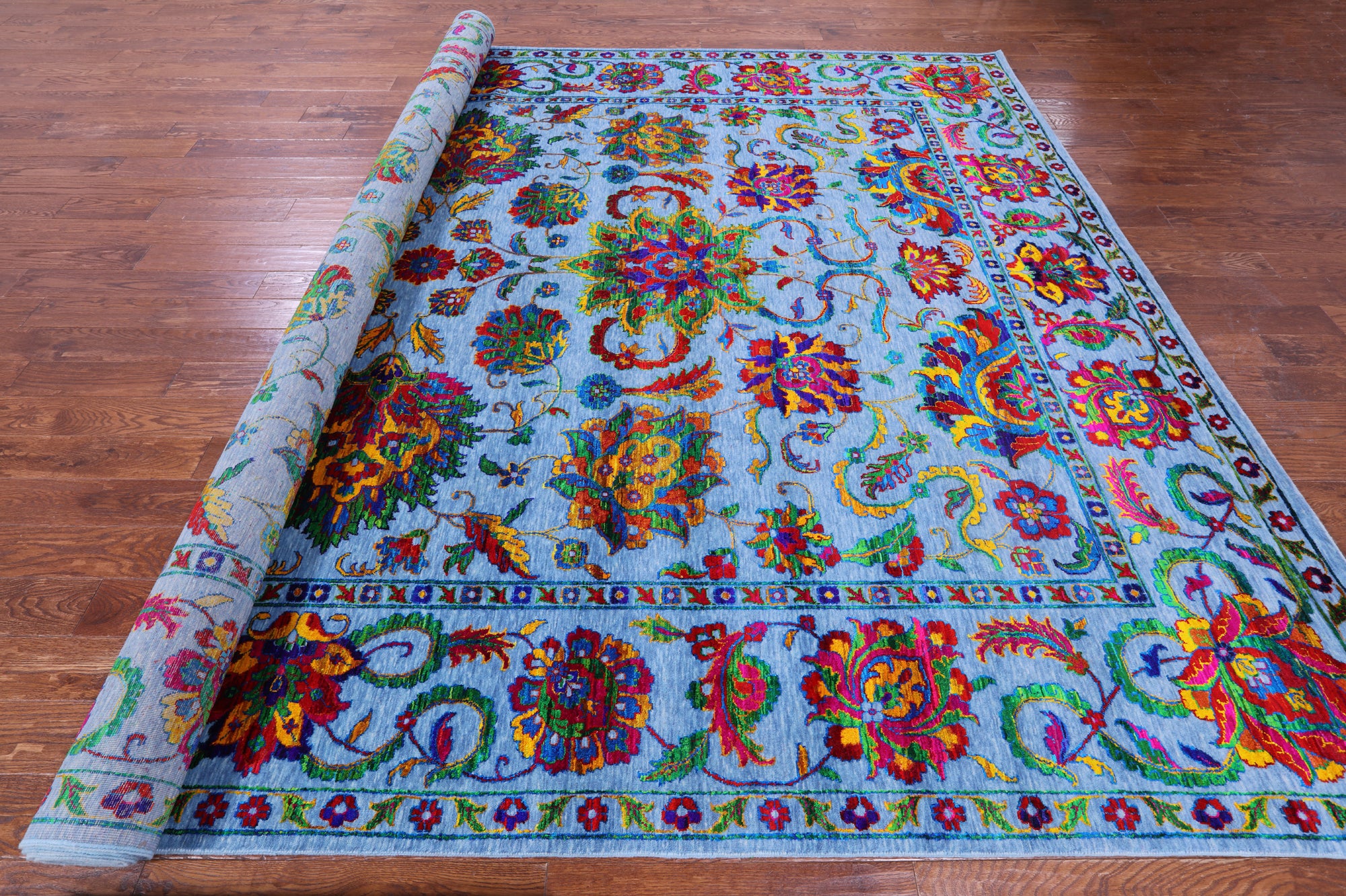 Blue Persian Tabriz Hand Knotted Wool & Silk Rug - 10' 1" X 14' 5" - Golden Nile