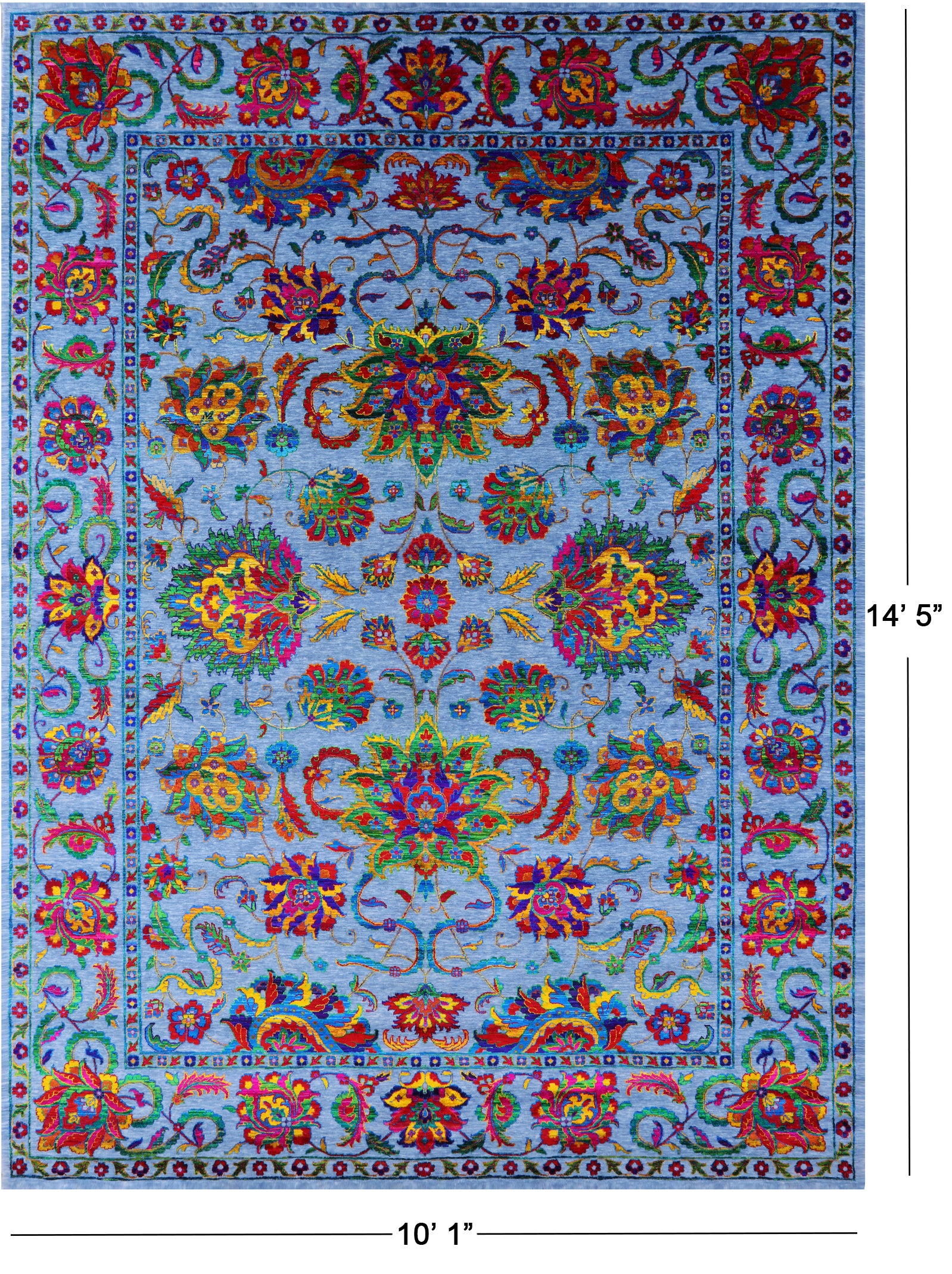 Blue Persian Tabriz Hand Knotted Wool & Silk Rug - 10' 1" X 14' 5" - Golden Nile