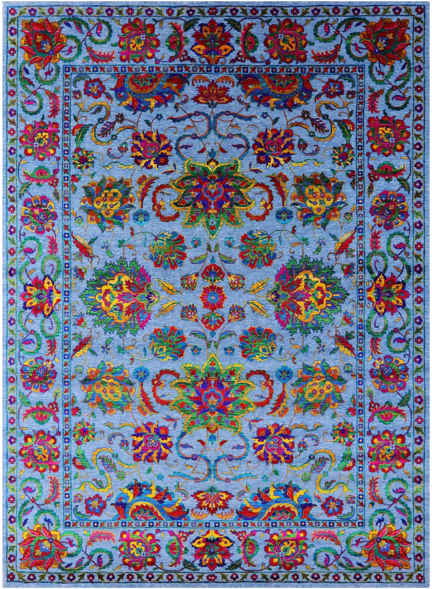 Blue Persian Tabriz Hand Knotted Wool & Silk Rug - 10' 1" X 14' 5" - Golden Nile
