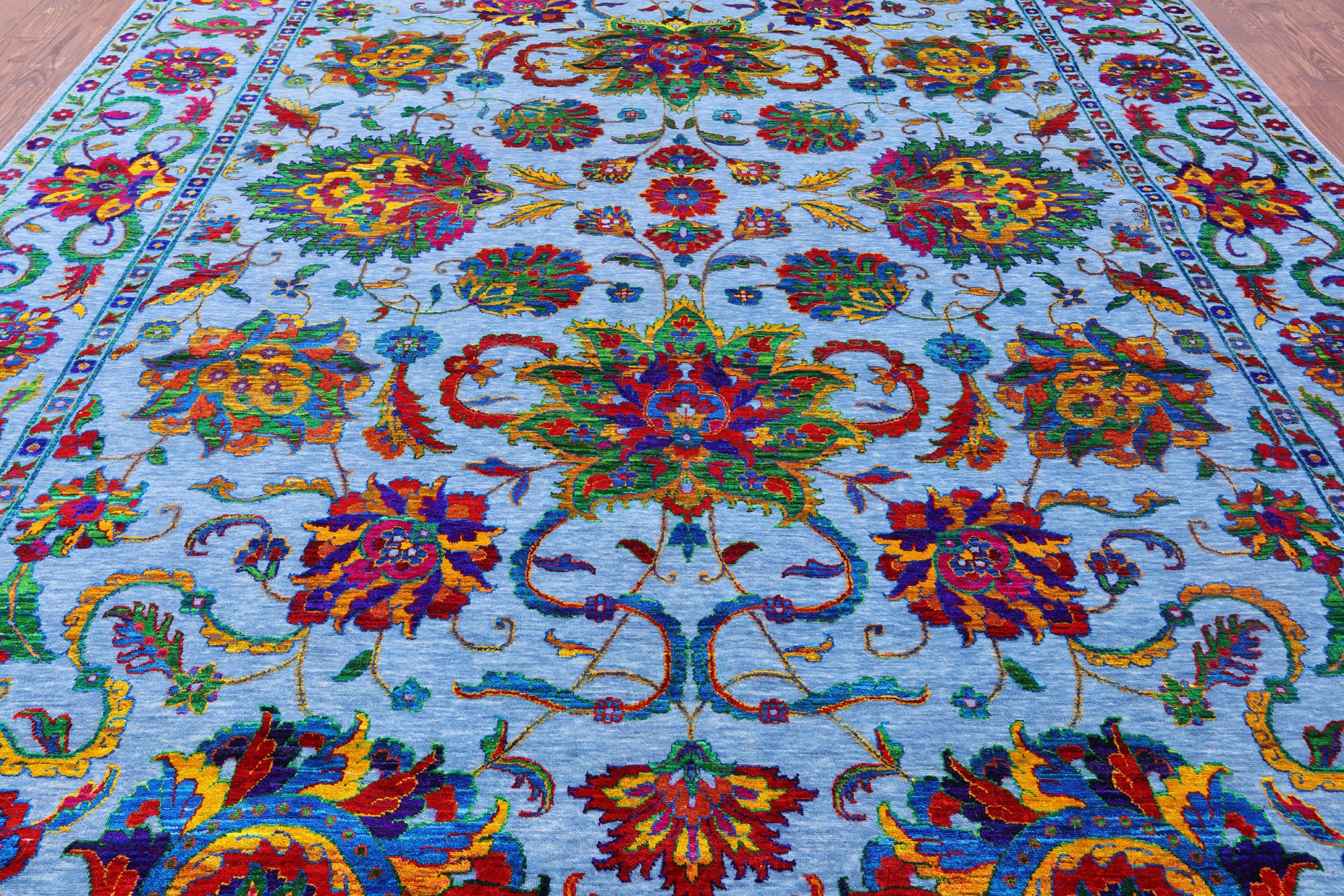 Blue Persian Tabriz Hand Knotted Wool & Silk Rug - 10' 1" X 14' 5" - Golden Nile