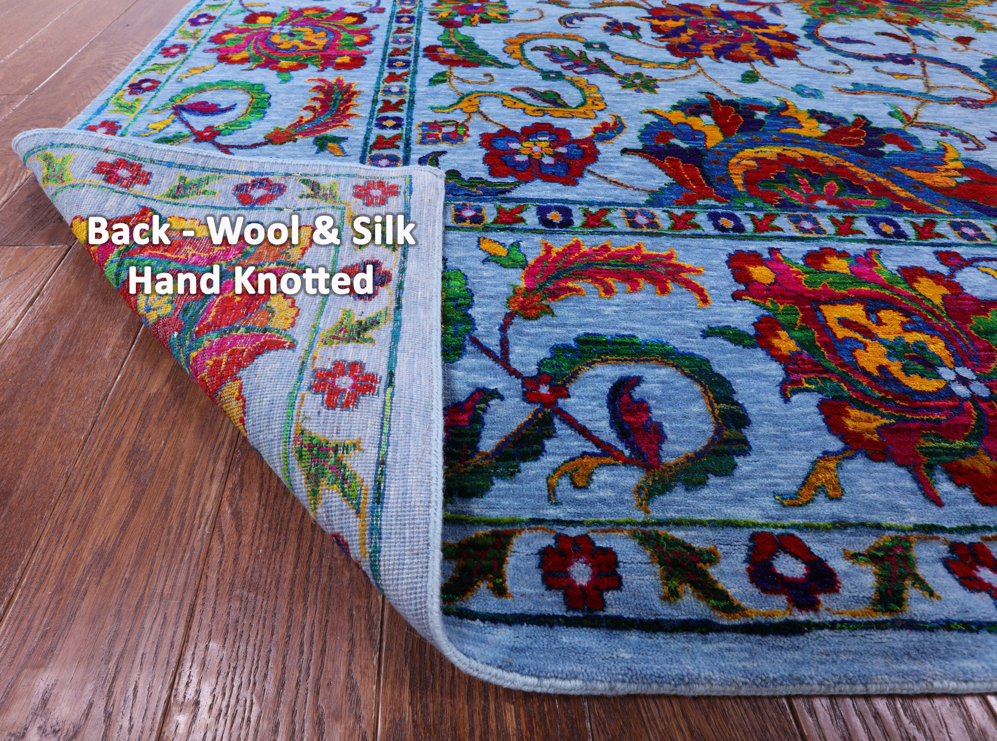 Blue Persian Tabriz Hand Knotted Wool & Silk Rug - 10' 1" X 14' 5" - Golden Nile