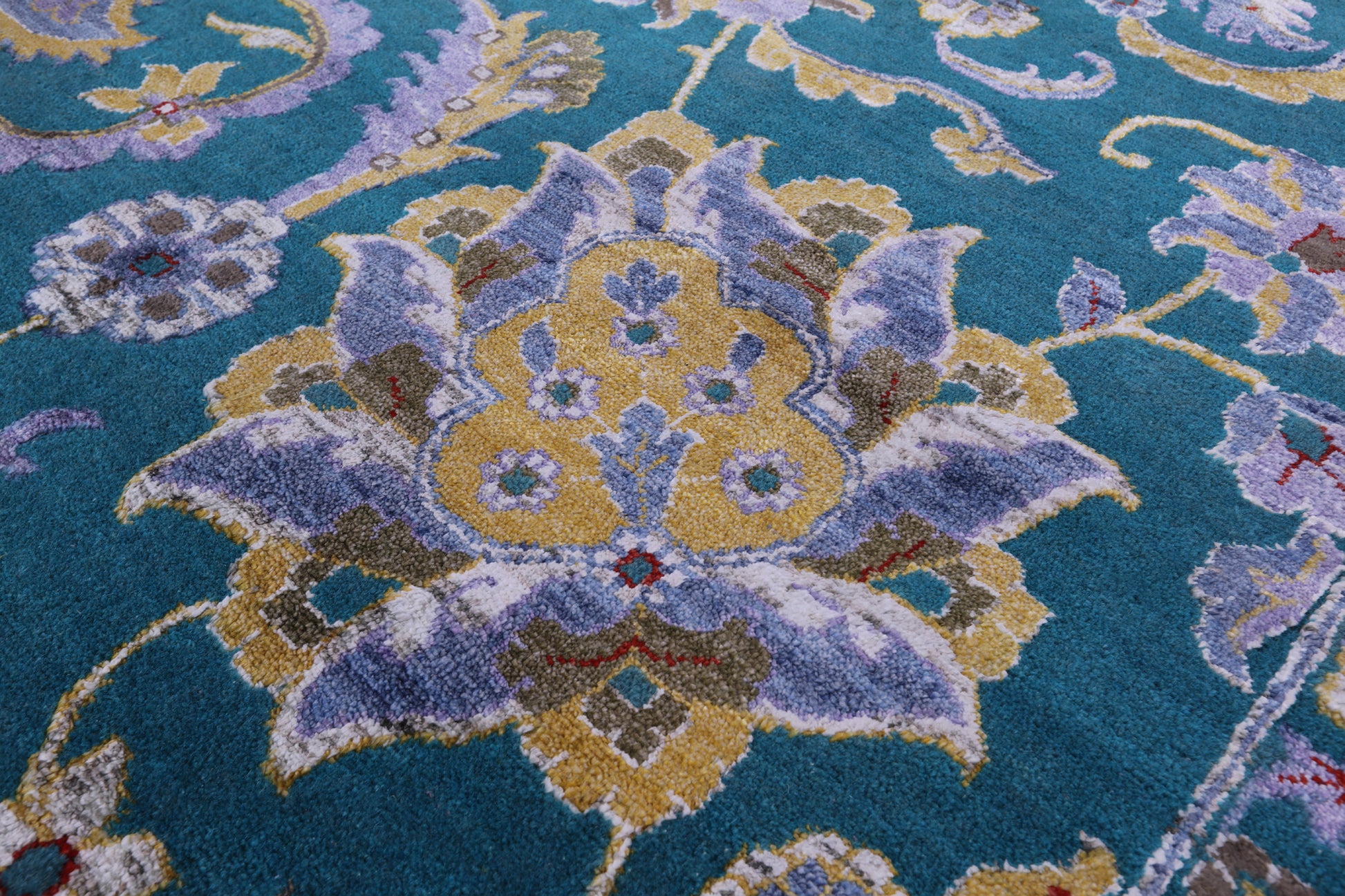 Blue/Green Persian Tabriz Hand Knotted Wool & Silk Rug - 9' 10" X 14' 2" - Golden Nile