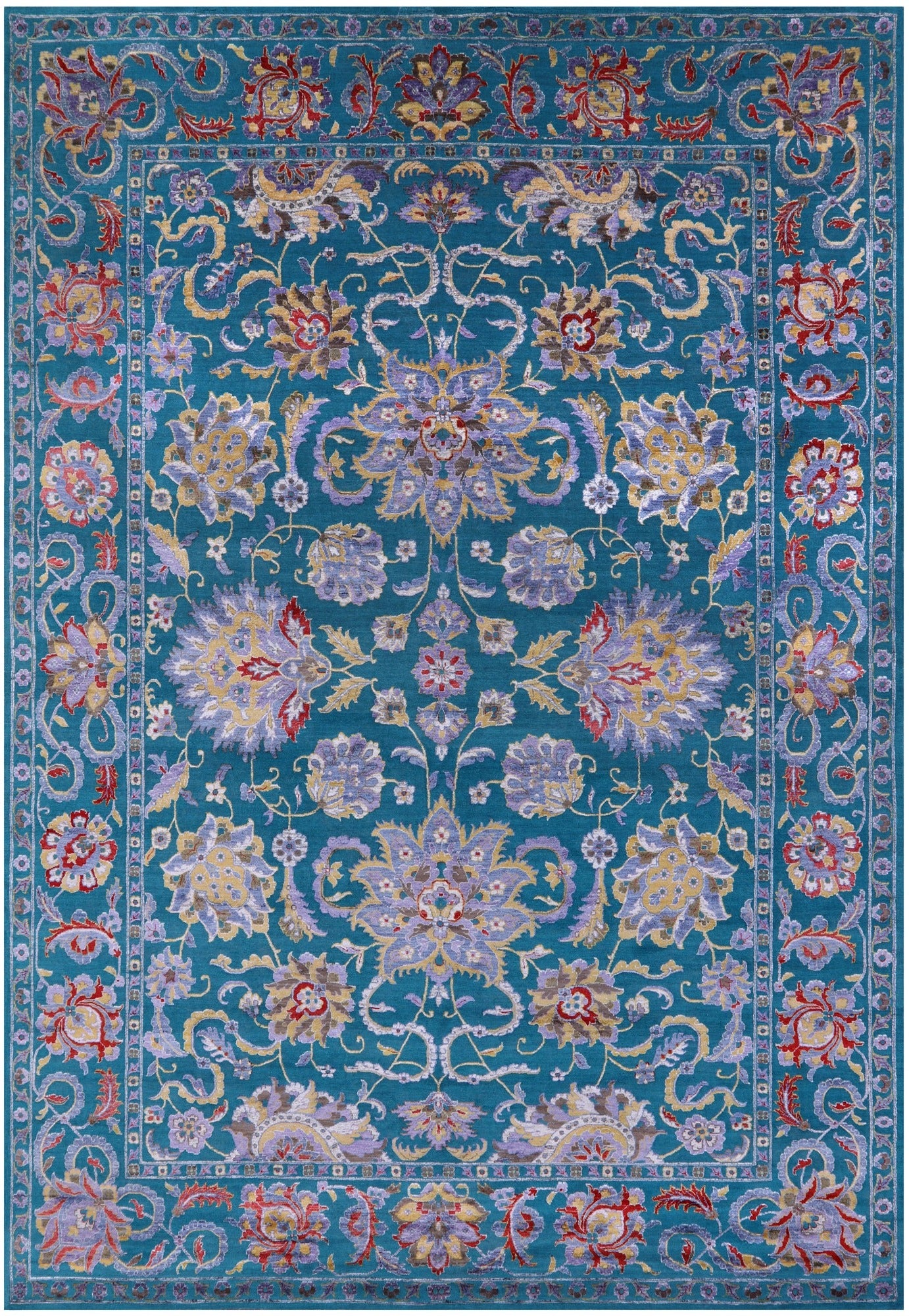 Blue/Green Persian Tabriz Hand Knotted Wool & Silk Rug - 9' 10" X 14' 2" - Golden Nile