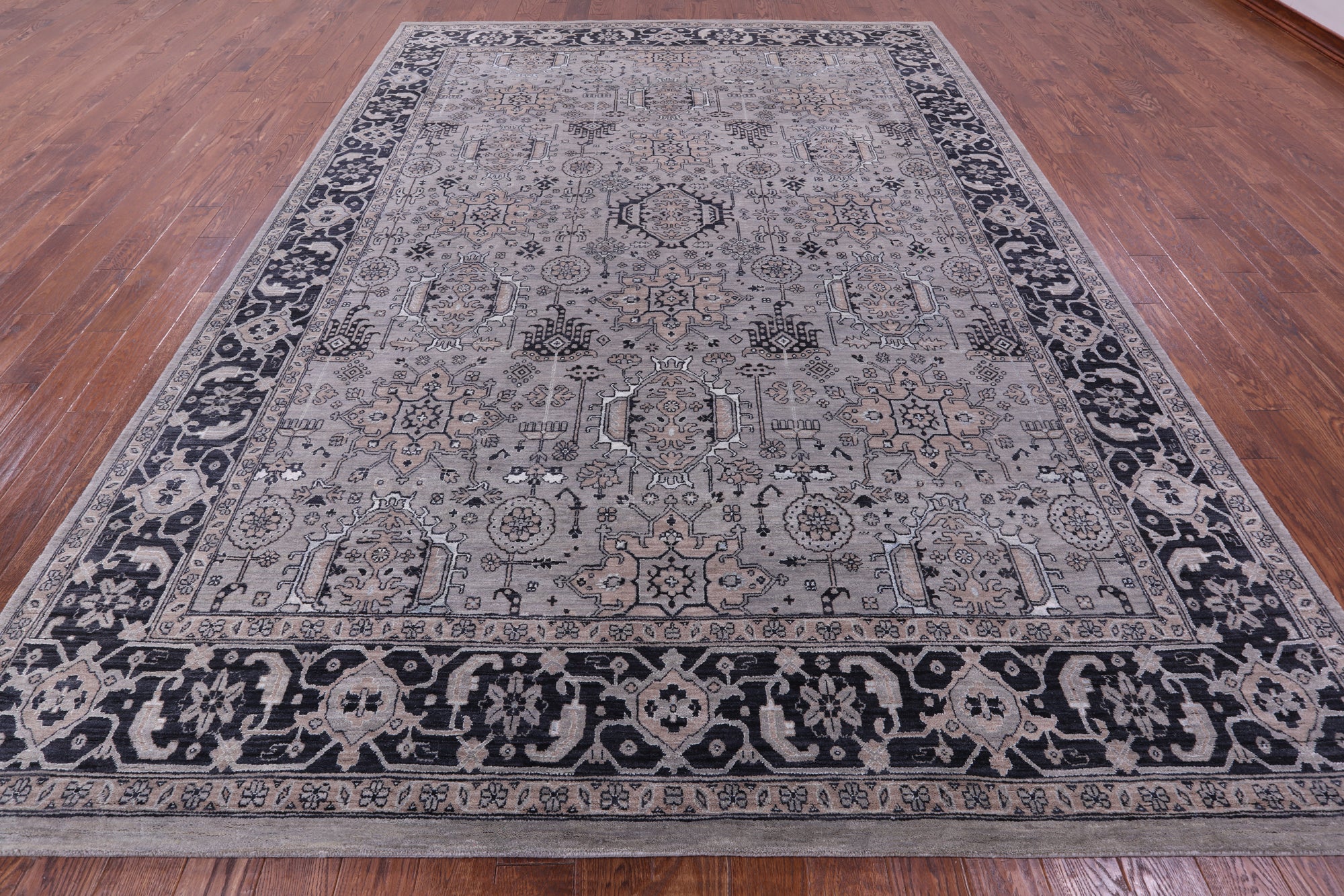 Grey Persian Fine Serapi Hand Knotted Wool & Silk Rug - 9' 1" X 12' 4" - Golden Nile
