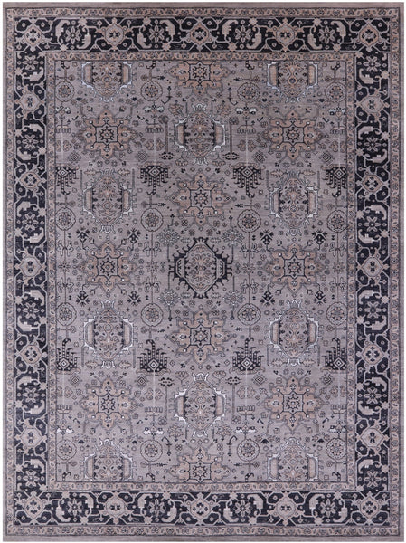 Grey Persian Fine Serapi Hand Knotted Wool & Silk Rug - 9' 1" X 12' 4" - Golden Nile