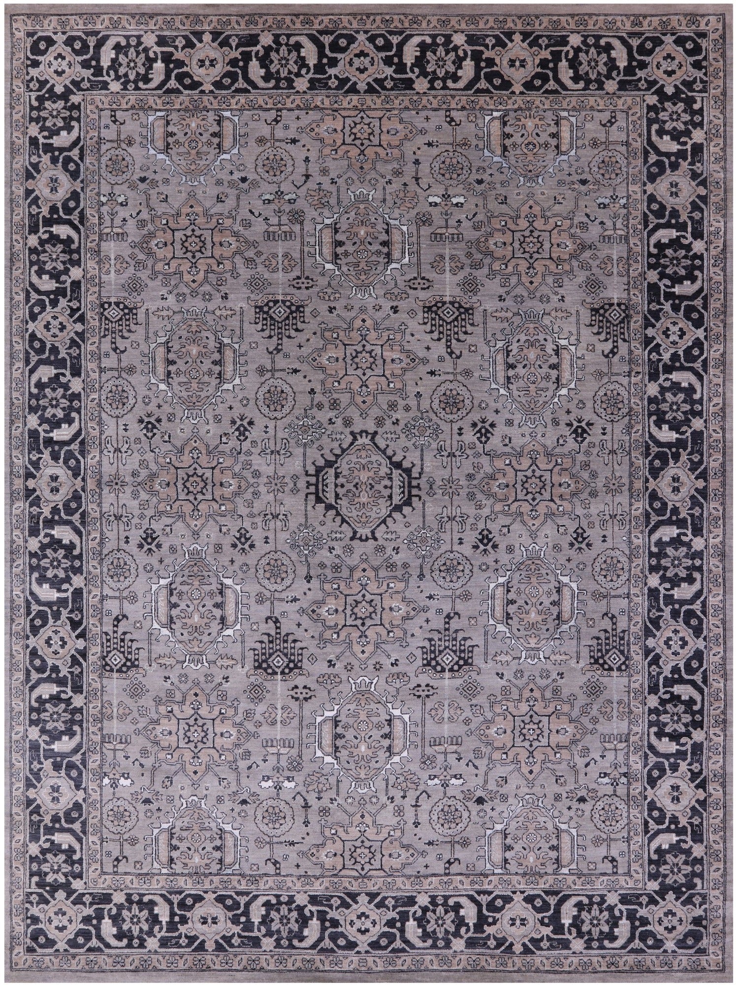 Grey Persian Fine Serapi Hand Knotted Wool & Silk Rug - 9' 1" X 12' 4" - Golden Nile