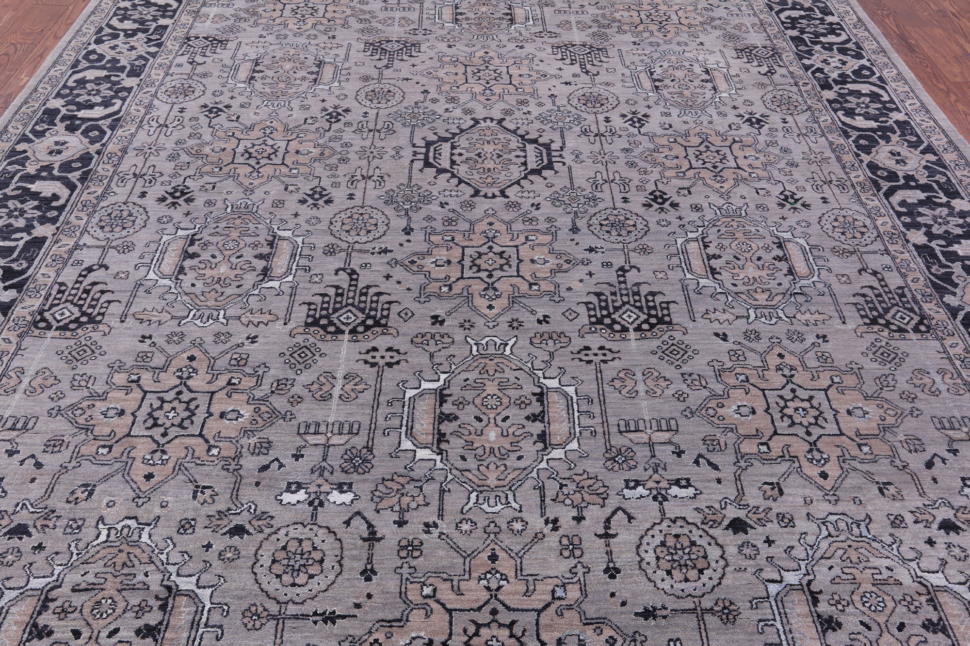Grey Persian Fine Serapi Hand Knotted Wool & Silk Rug - 9' 1" X 12' 4" - Golden Nile