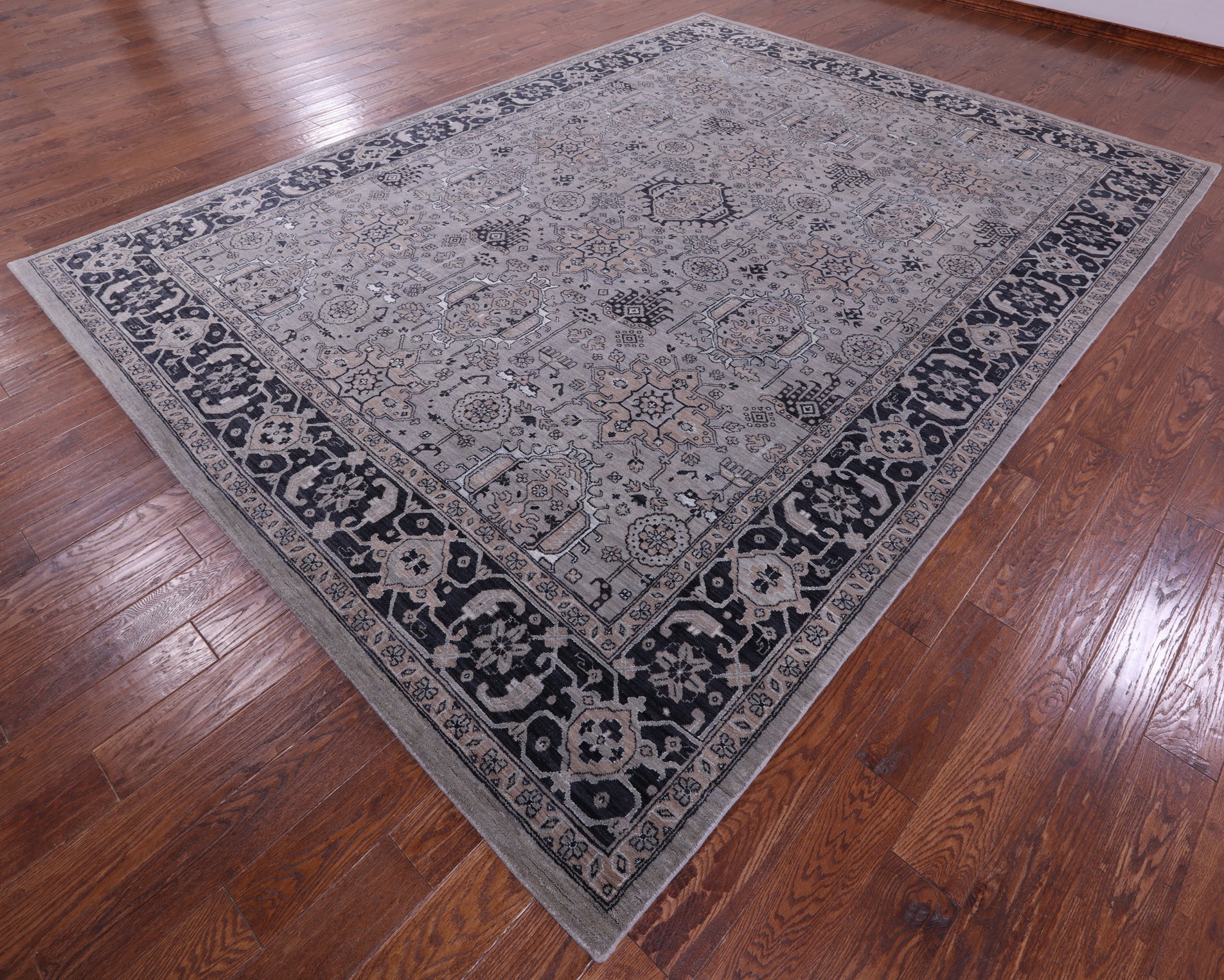 Grey Persian Fine Serapi Hand Knotted Wool & Silk Rug - 9' 1" X 12' 4" - Golden Nile