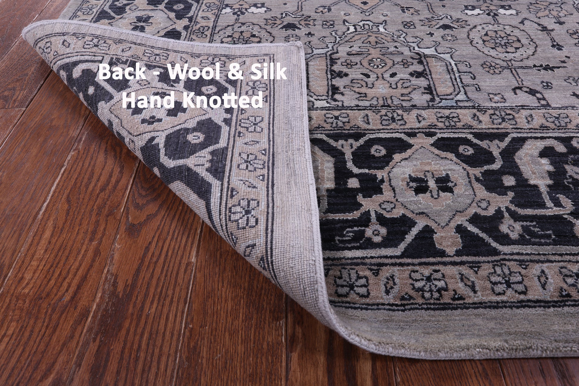 Grey Persian Fine Serapi Hand Knotted Wool & Silk Rug - 9' 1" X 12' 4" - Golden Nile