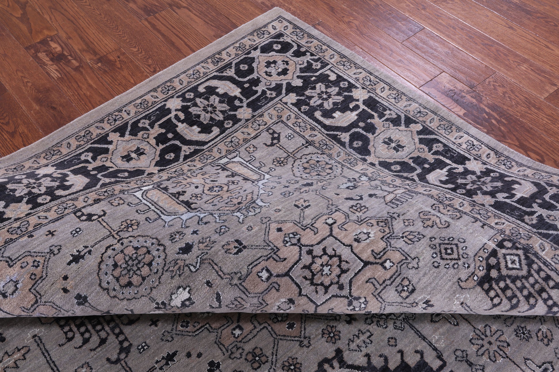 Grey Persian Fine Serapi Hand Knotted Wool & Silk Rug - 9' 1" X 12' 4" - Golden Nile