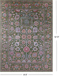 Green Persian Tabriz Handmade Wool & Silk Rug - 9' 0" X 12' 3" - Golden Nile