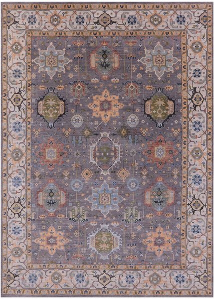 Grey Geometric Heriz Serapi Handmade Wool Rug - 8' 11" X 12' 4" - Golden Nile