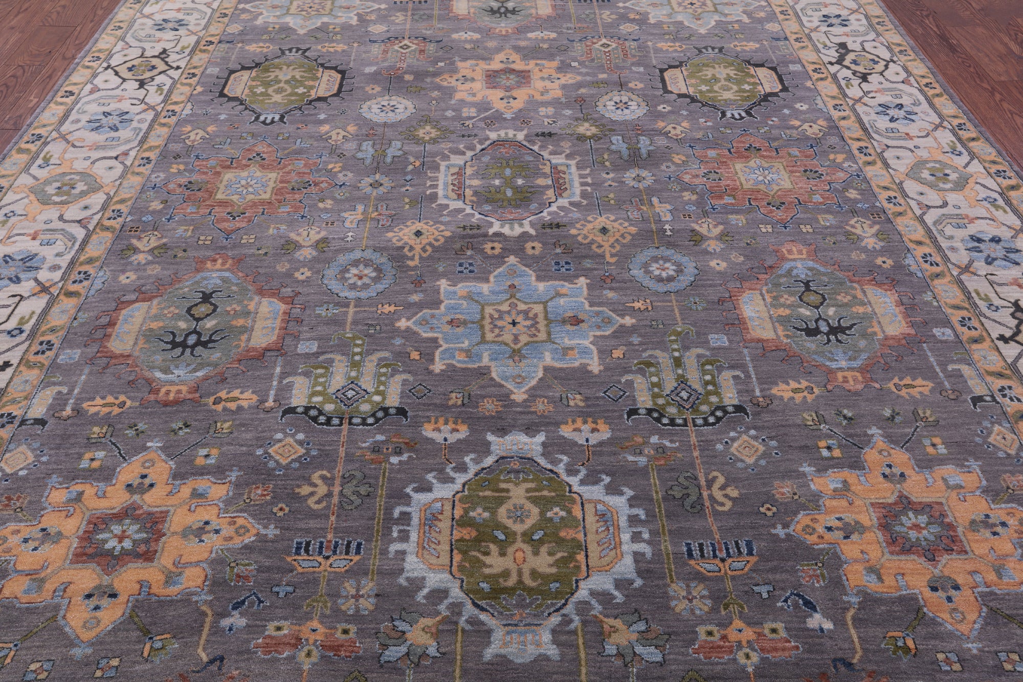Grey Geometric Heriz Serapi Handmade Wool Rug - 8' 11" X 12' 4" - Golden Nile