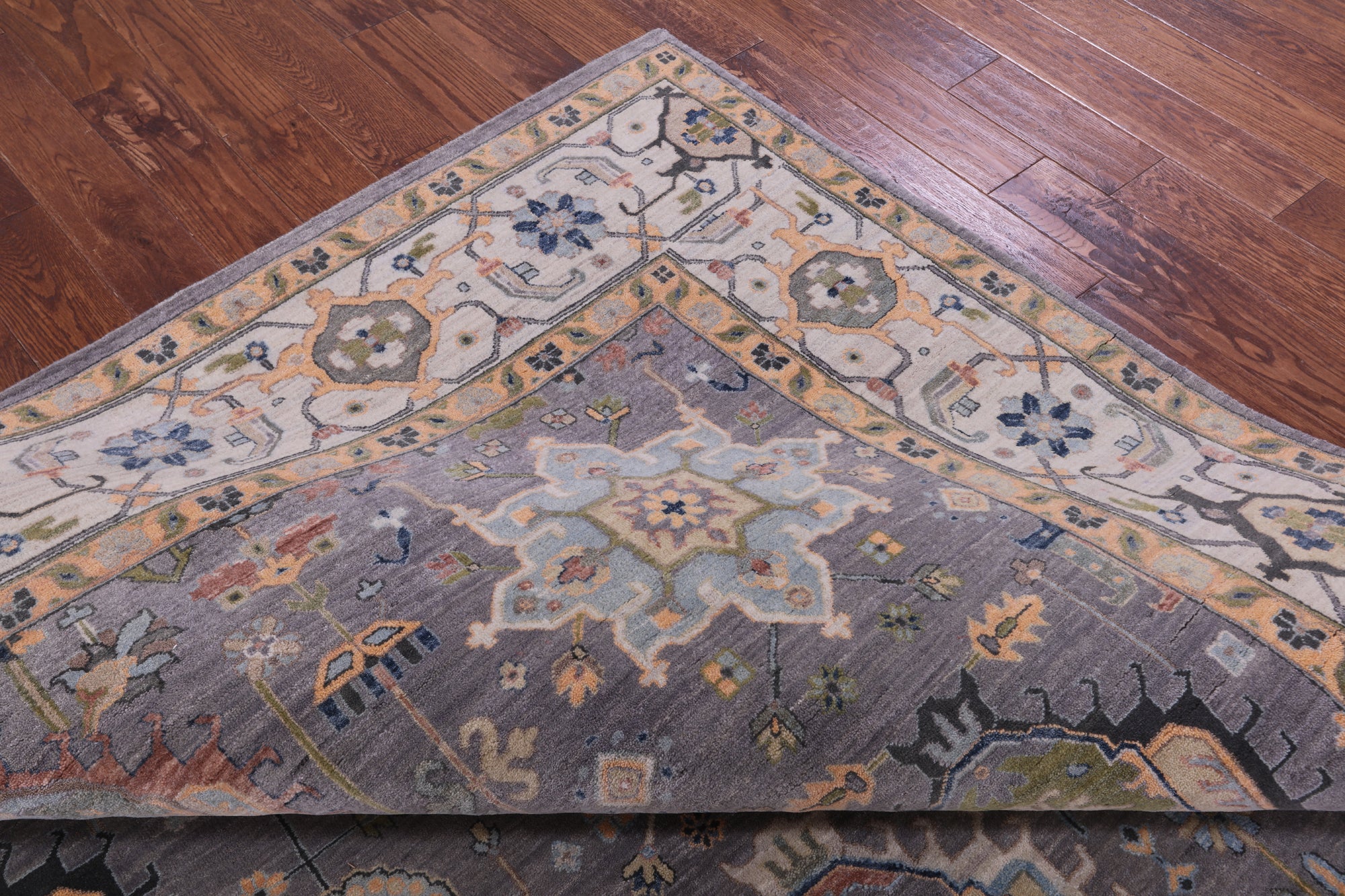Grey Geometric Heriz Serapi Handmade Wool Rug - 8' 11" X 12' 4" - Golden Nile