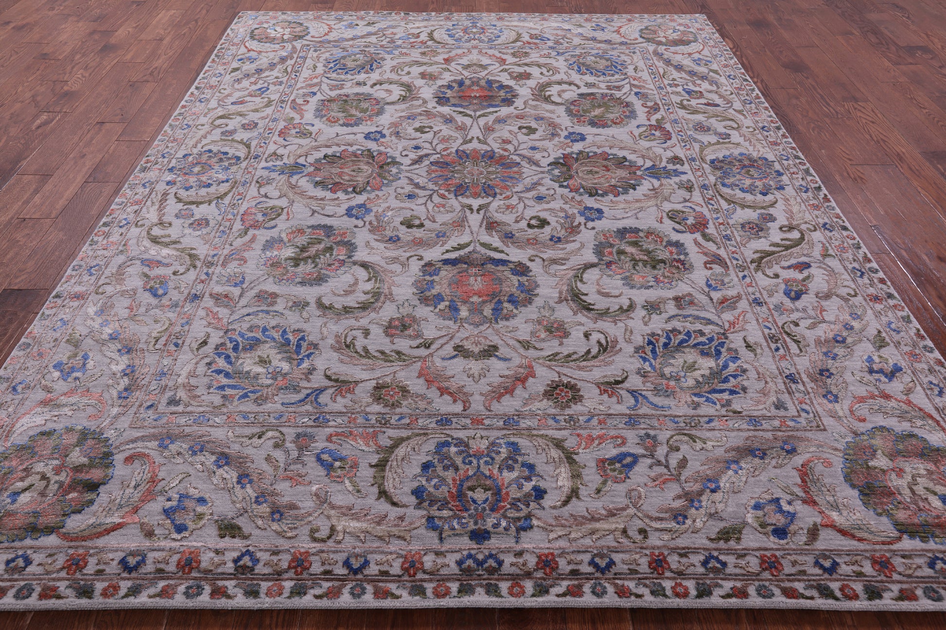 Grey Persian Tabriz Hand Knotted Wool & Silk Rug - 8' 0" X 10' 1" - Golden Nile