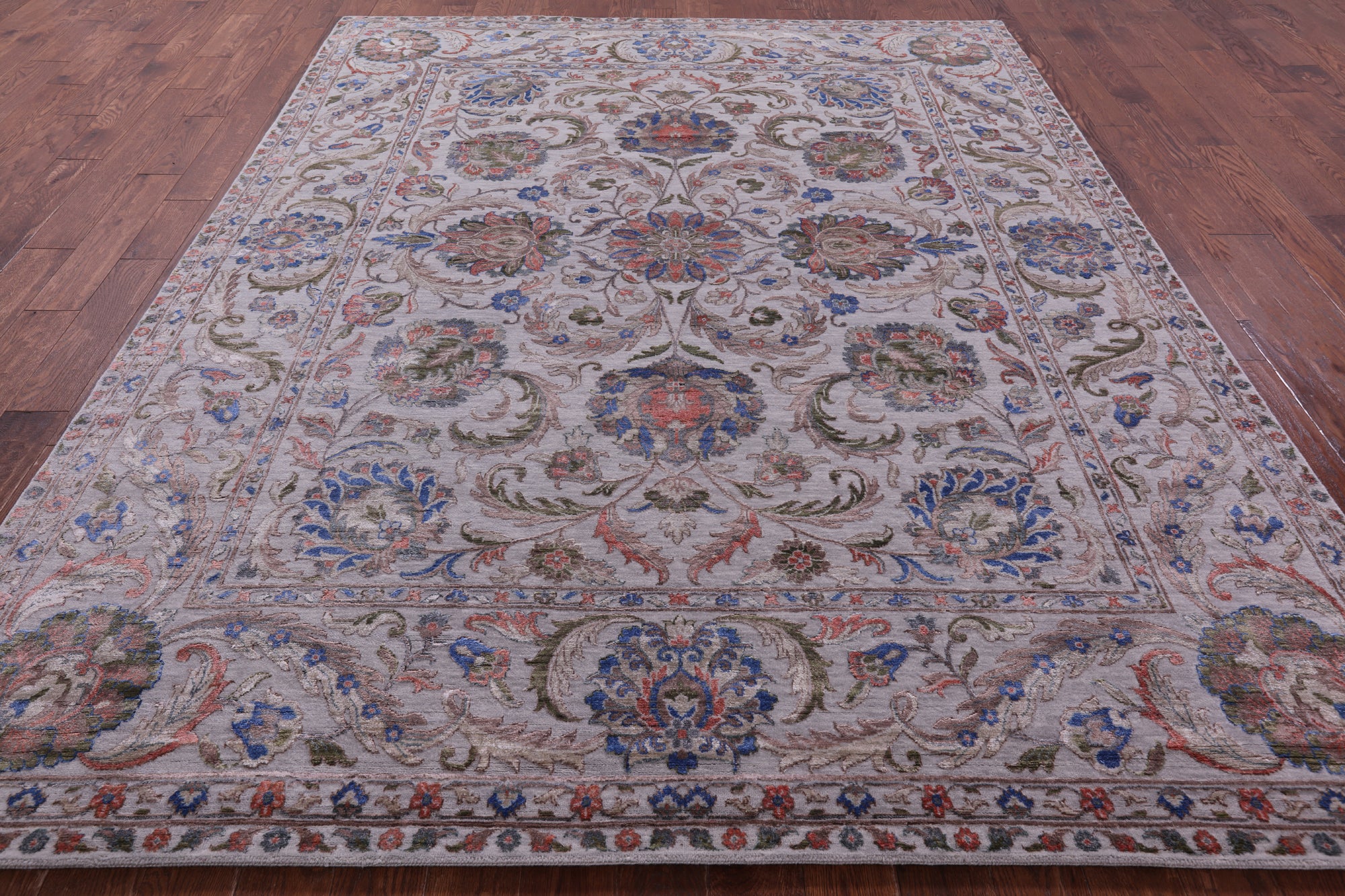 Grey Persian Tabriz Hand Knotted Wool & Silk Rug - 8' 0" X 10' 1" - Golden Nile