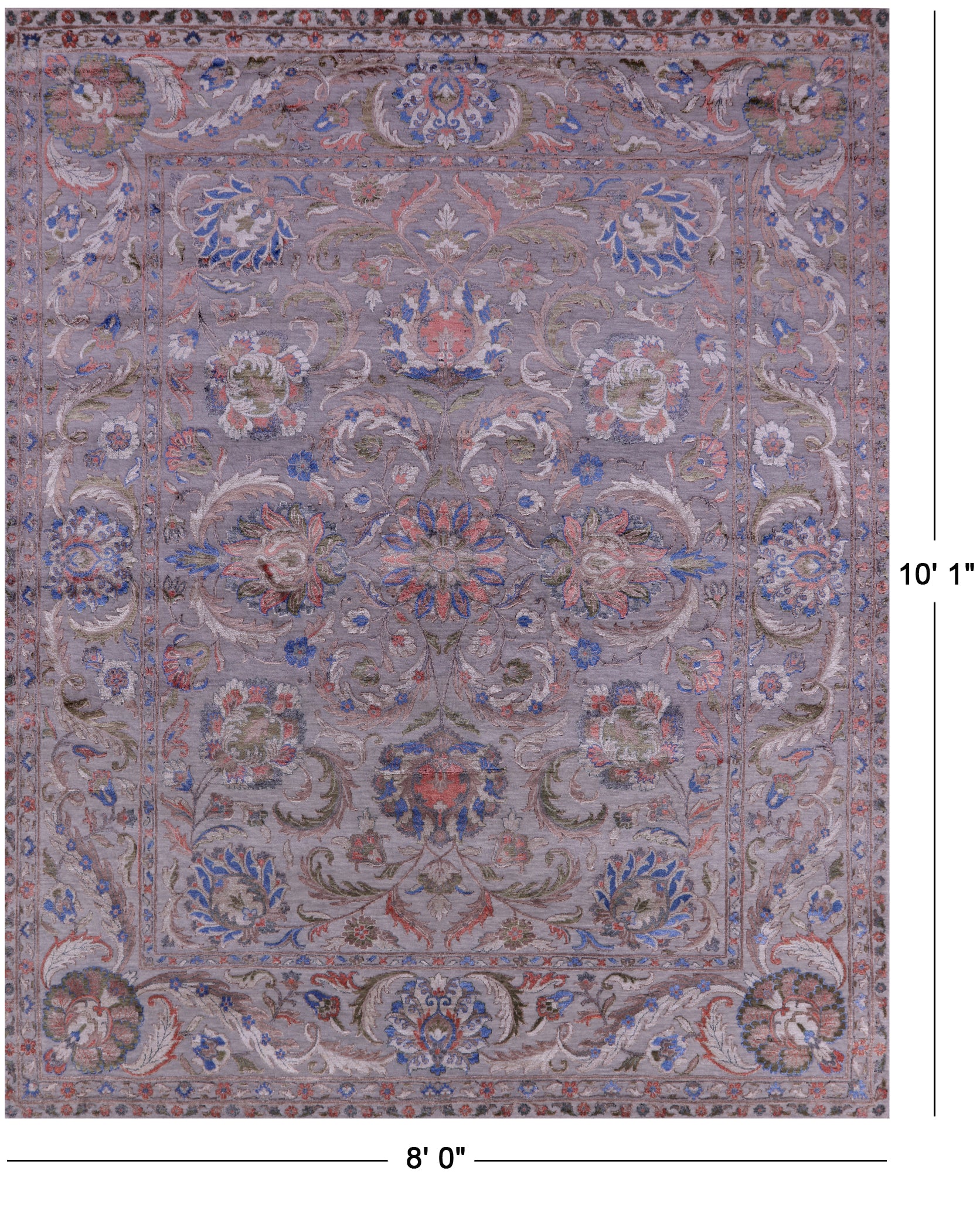Grey Persian Tabriz Hand Knotted Wool & Silk Rug - 8' 0" X 10' 1" - Golden Nile