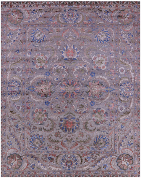 Grey Persian Tabriz Hand Knotted Wool & Silk Rug - 8' 0" X 10' 1" - Golden Nile