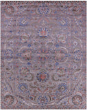 Grey Persian Tabriz Hand Knotted Wool & Silk Rug - 8' 0" X 10' 1" - Golden Nile