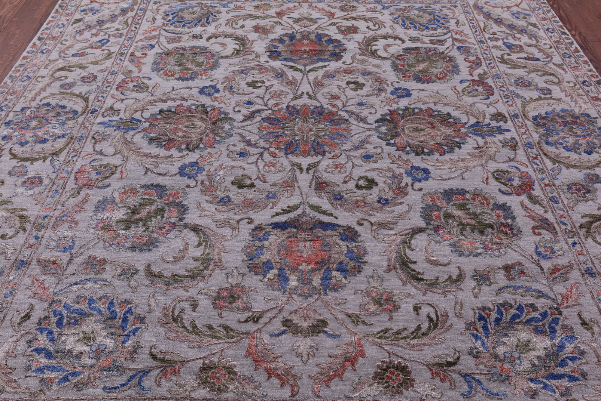 Grey Persian Tabriz Hand Knotted Wool & Silk Rug - 8' 0" X 10' 1" - Golden Nile