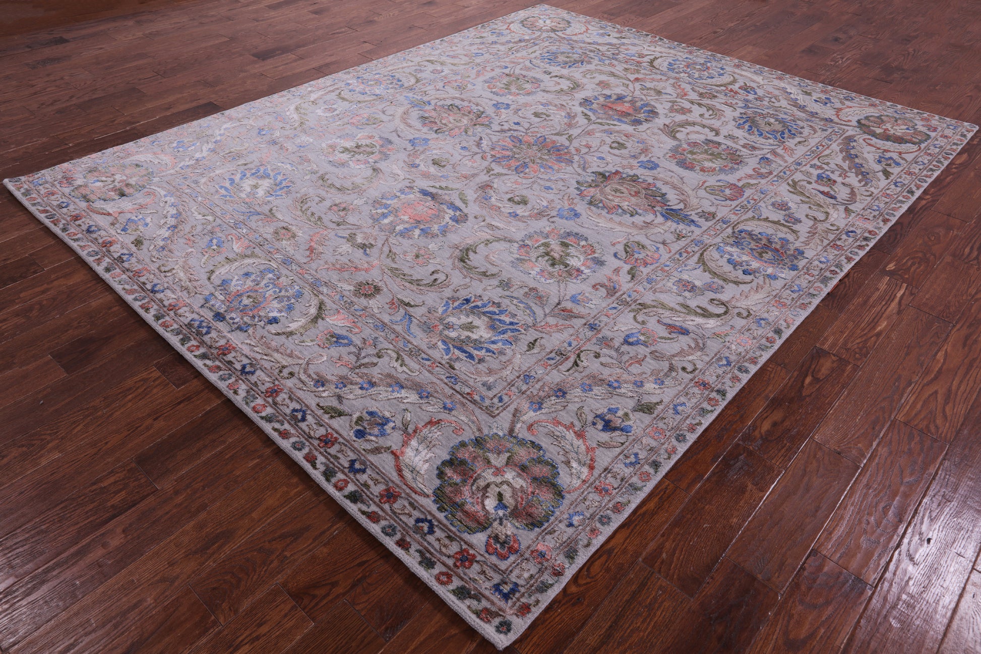 Grey Persian Tabriz Hand Knotted Wool & Silk Rug - 8' 0" X 10' 1" - Golden Nile