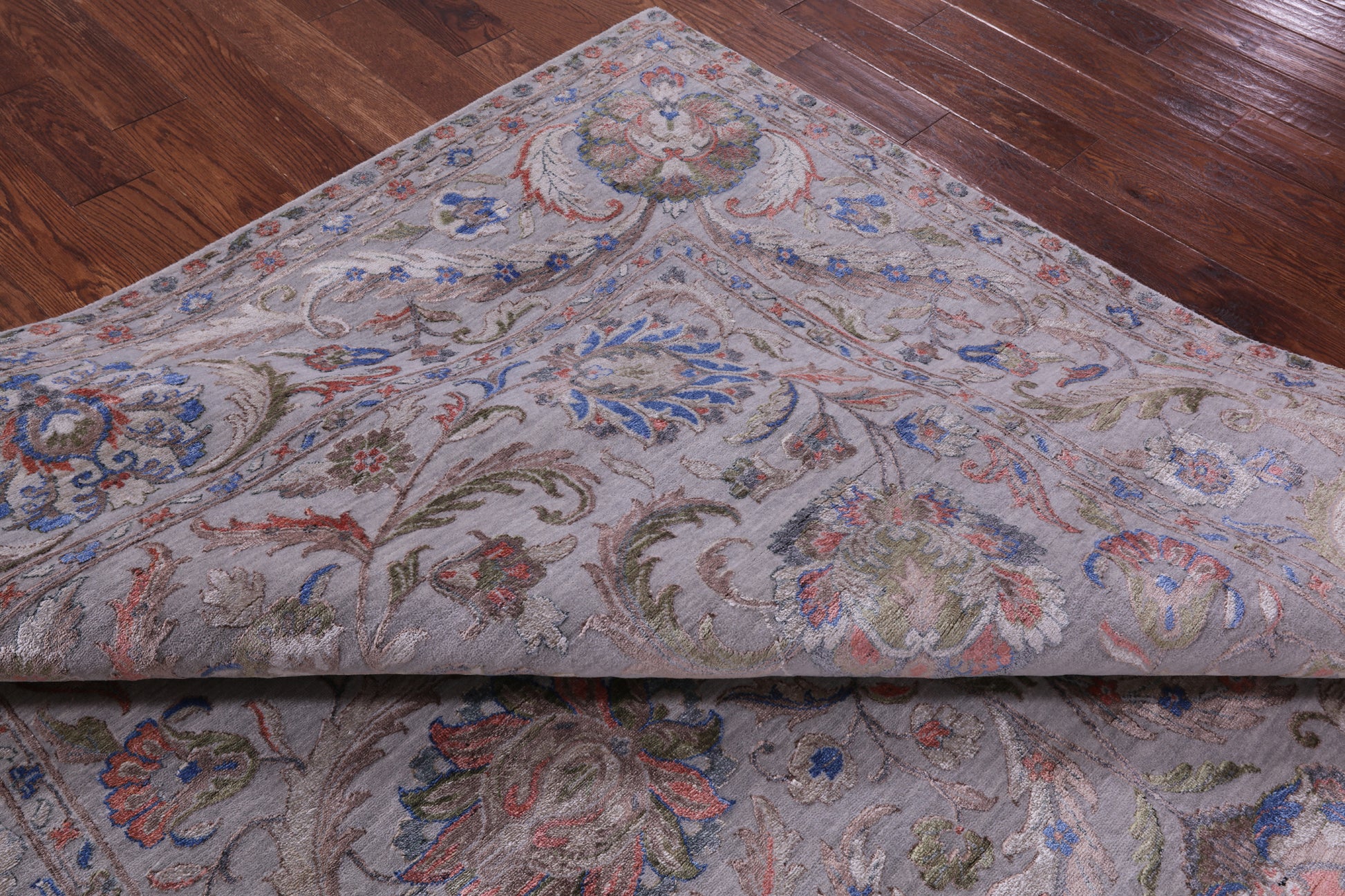 Grey Persian Tabriz Hand Knotted Wool & Silk Rug - 8' 0" X 10' 1" - Golden Nile