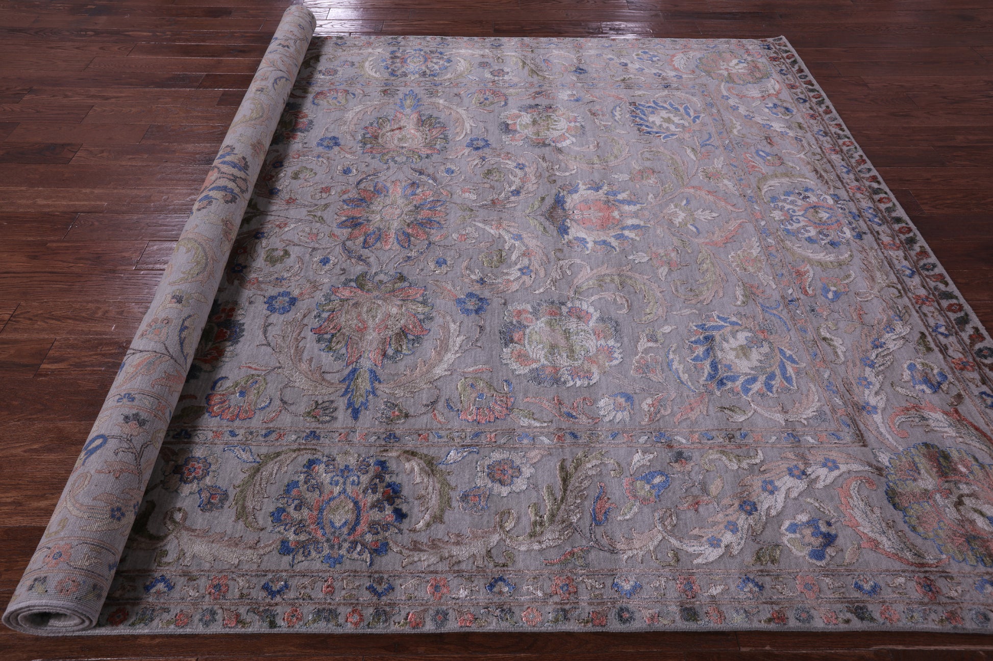 Grey Persian Tabriz Hand Knotted Wool & Silk Rug - 8' 0" X 10' 1" - Golden Nile