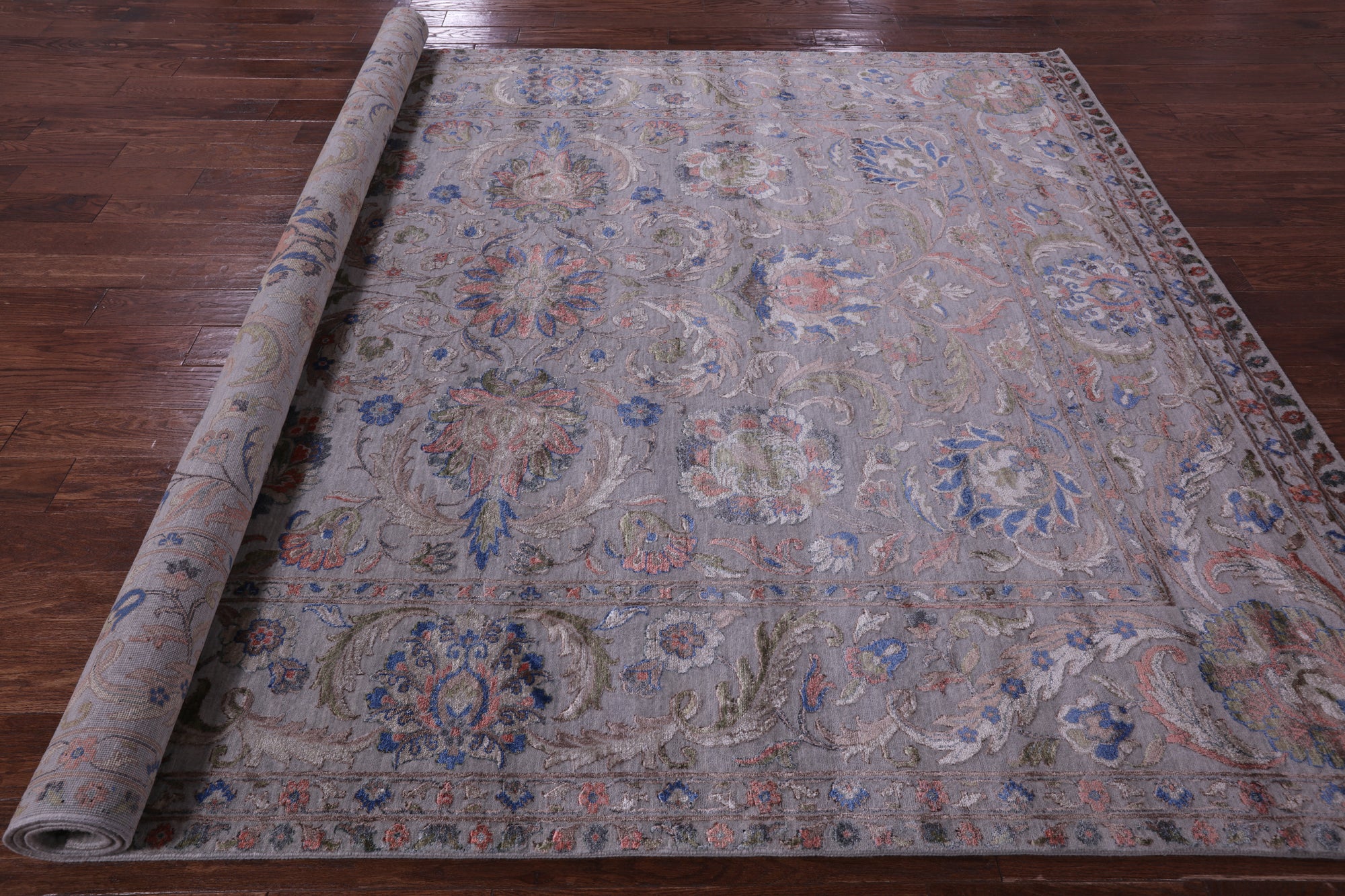 Grey Persian Tabriz Hand Knotted Wool & Silk Rug - 8' 0" X 10' 1" - Golden Nile