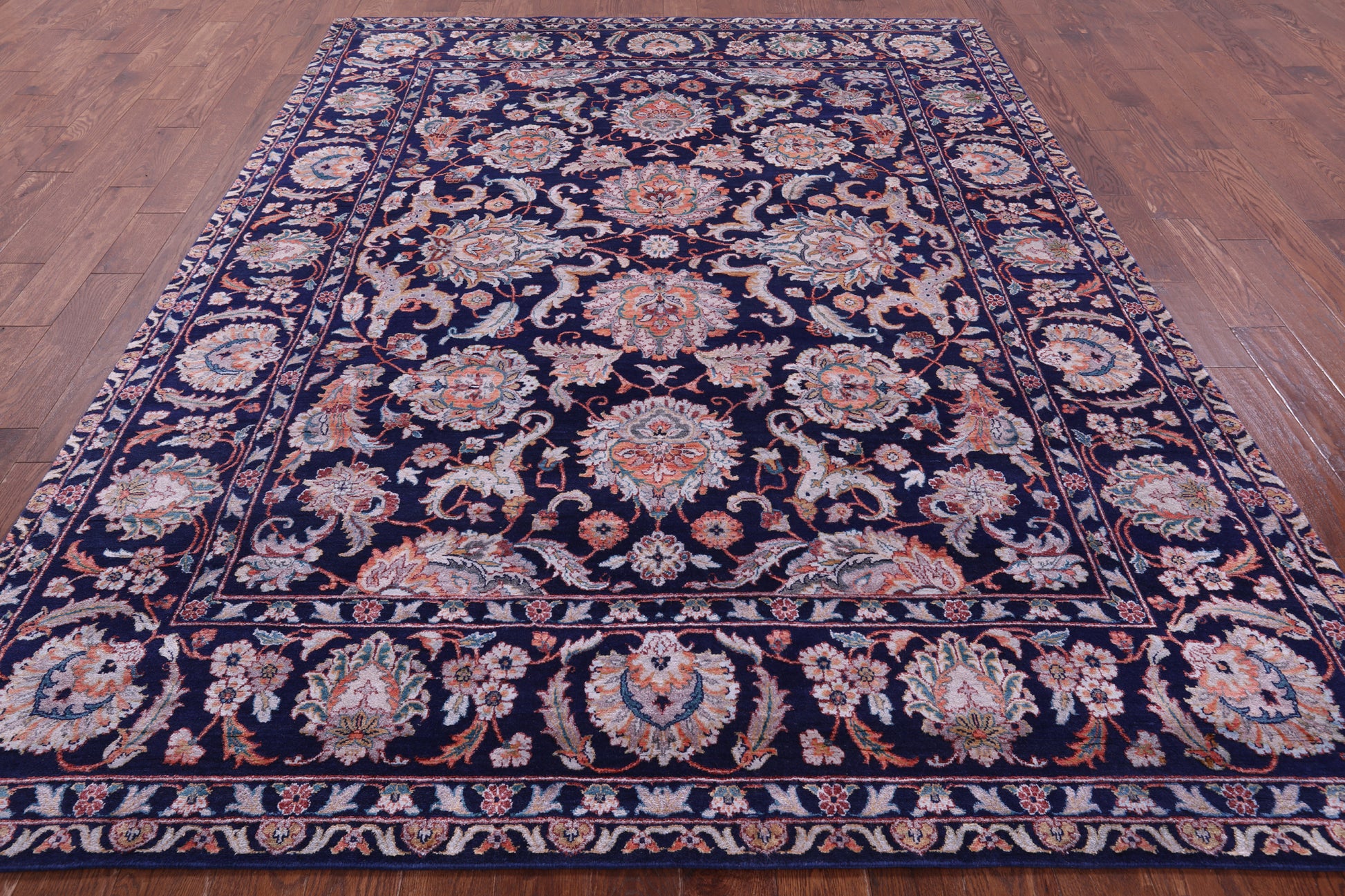 Blue Persian Tabriz Hand Knotted Wool & Silk Rug - 7' 8" X 10' 2" - Golden Nile
