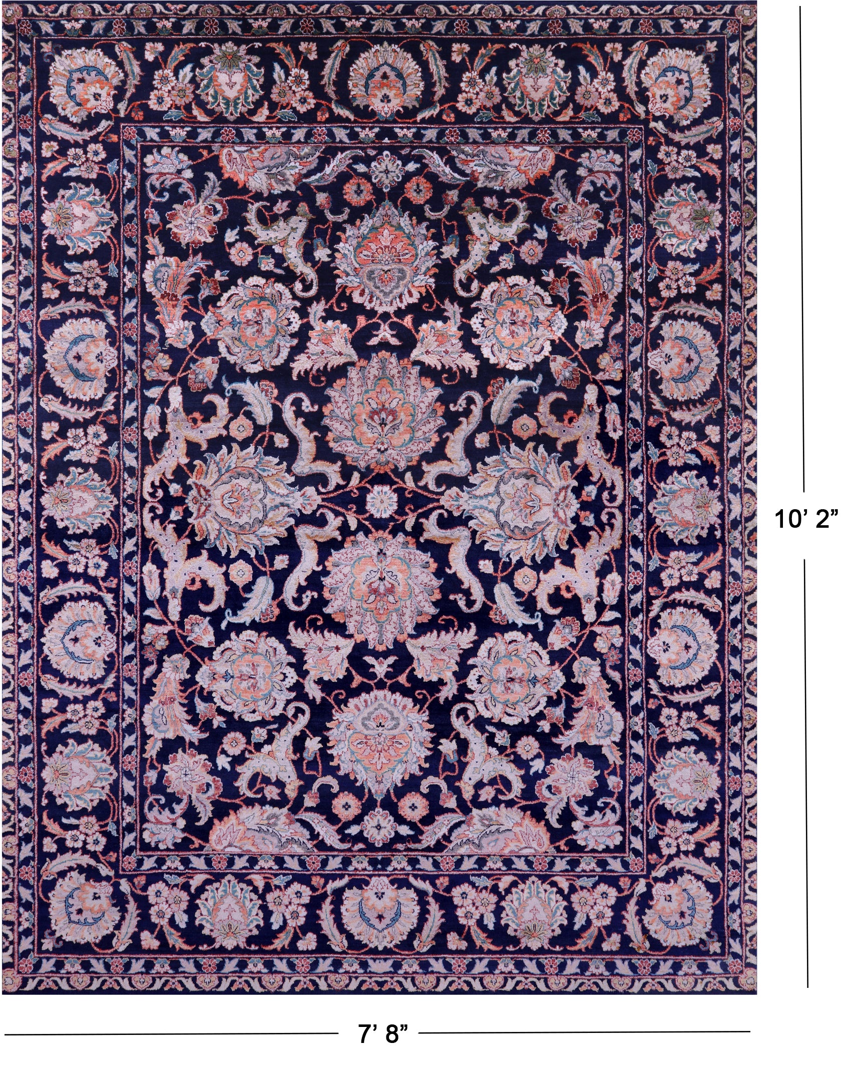Blue Persian Tabriz Hand Knotted Wool & Silk Rug - 7' 8" X 10' 2" - Golden Nile