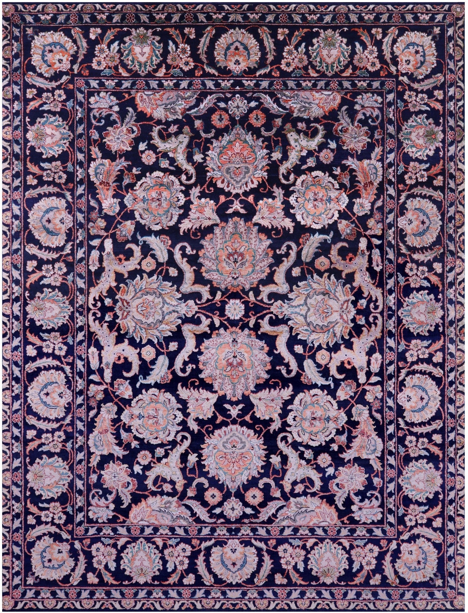 Blue Persian Tabriz Hand Knotted Wool & Silk Rug - 7' 8" X 10' 2" - Golden Nile