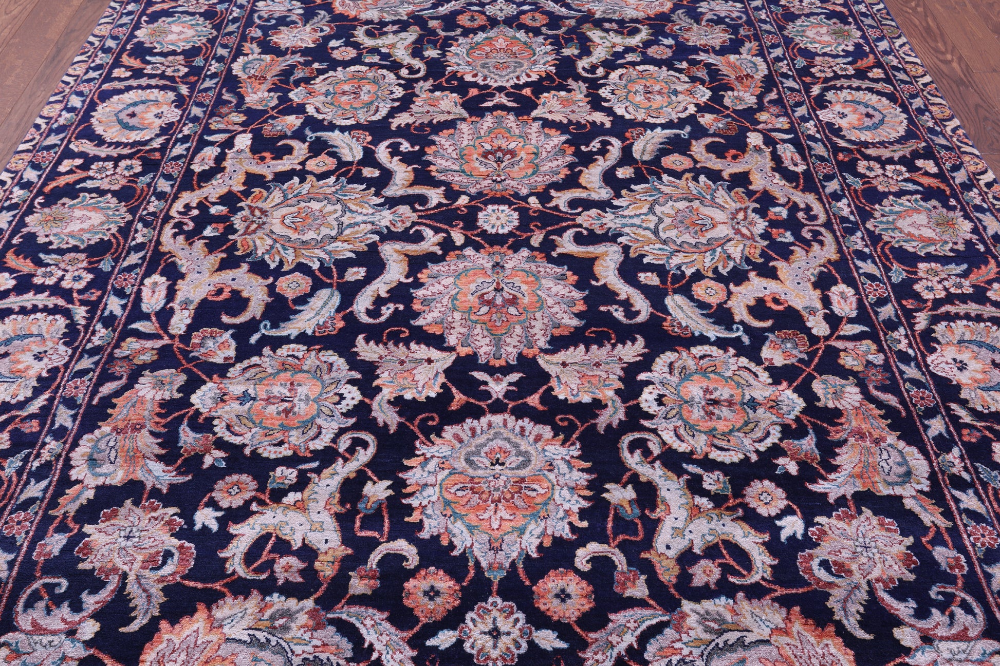Blue Persian Tabriz Hand Knotted Wool & Silk Rug - 7' 8" X 10' 2" - Golden Nile