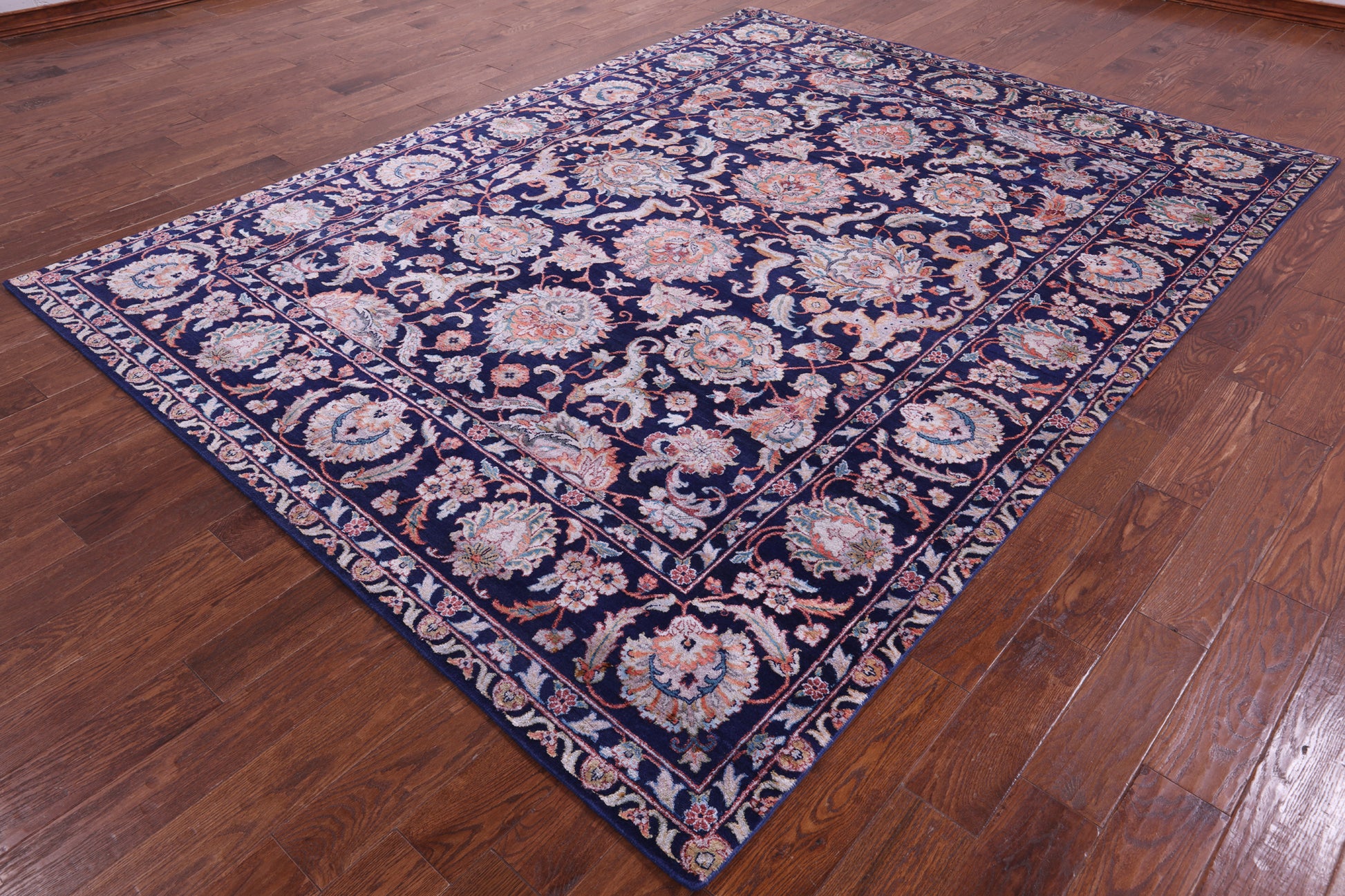 Blue Persian Tabriz Hand Knotted Wool & Silk Rug - 7' 8" X 10' 2" - Golden Nile
