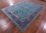 Blue Persian Tabriz Hand Knotted Wool & Silk Rug - 8' 0" X 10' 1" - Golden Nile