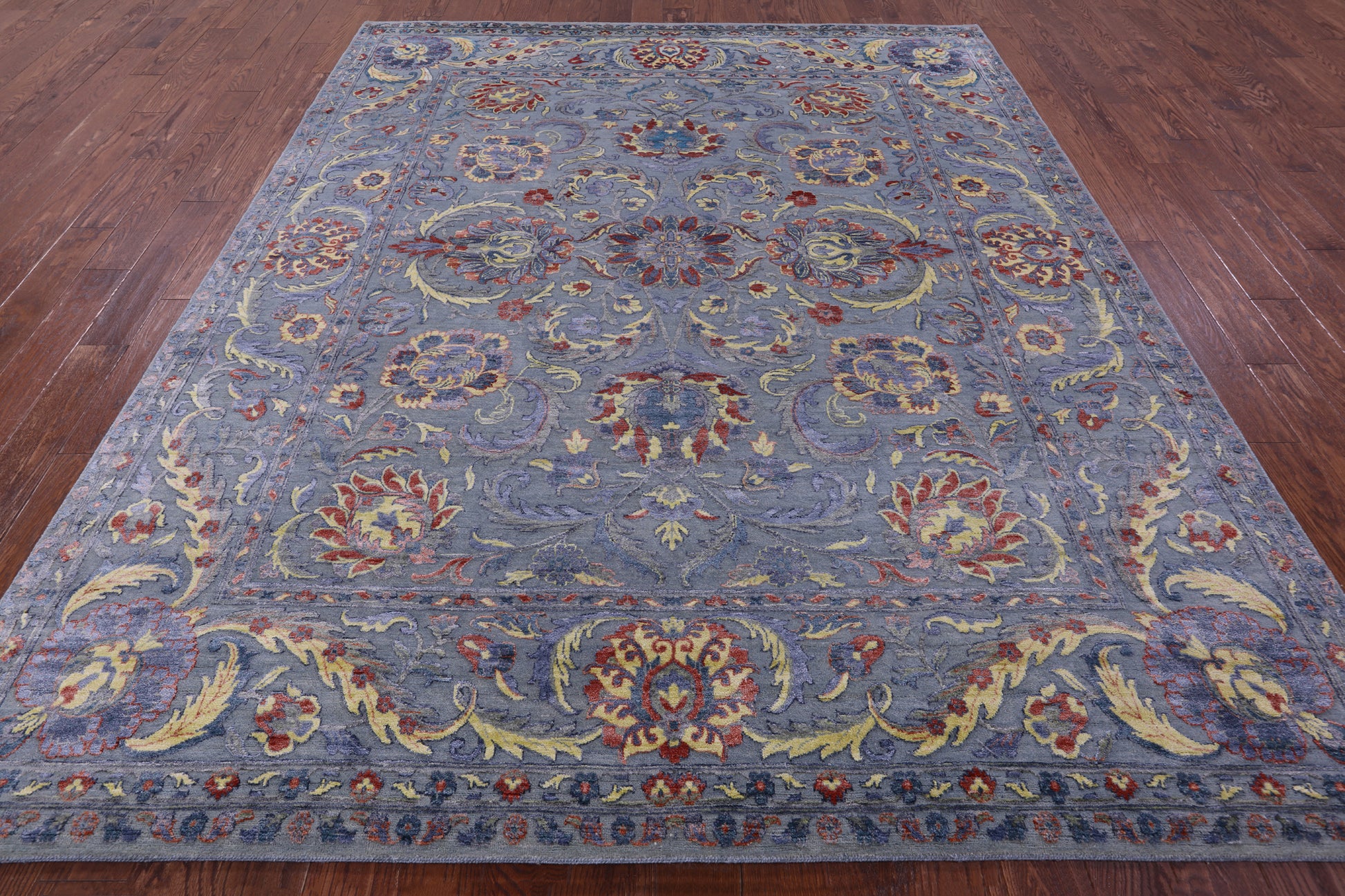 Grey Persian Tabriz Hand Knotted Wool & Silk Rug - 8' 1" X 9' 11" - Golden Nile