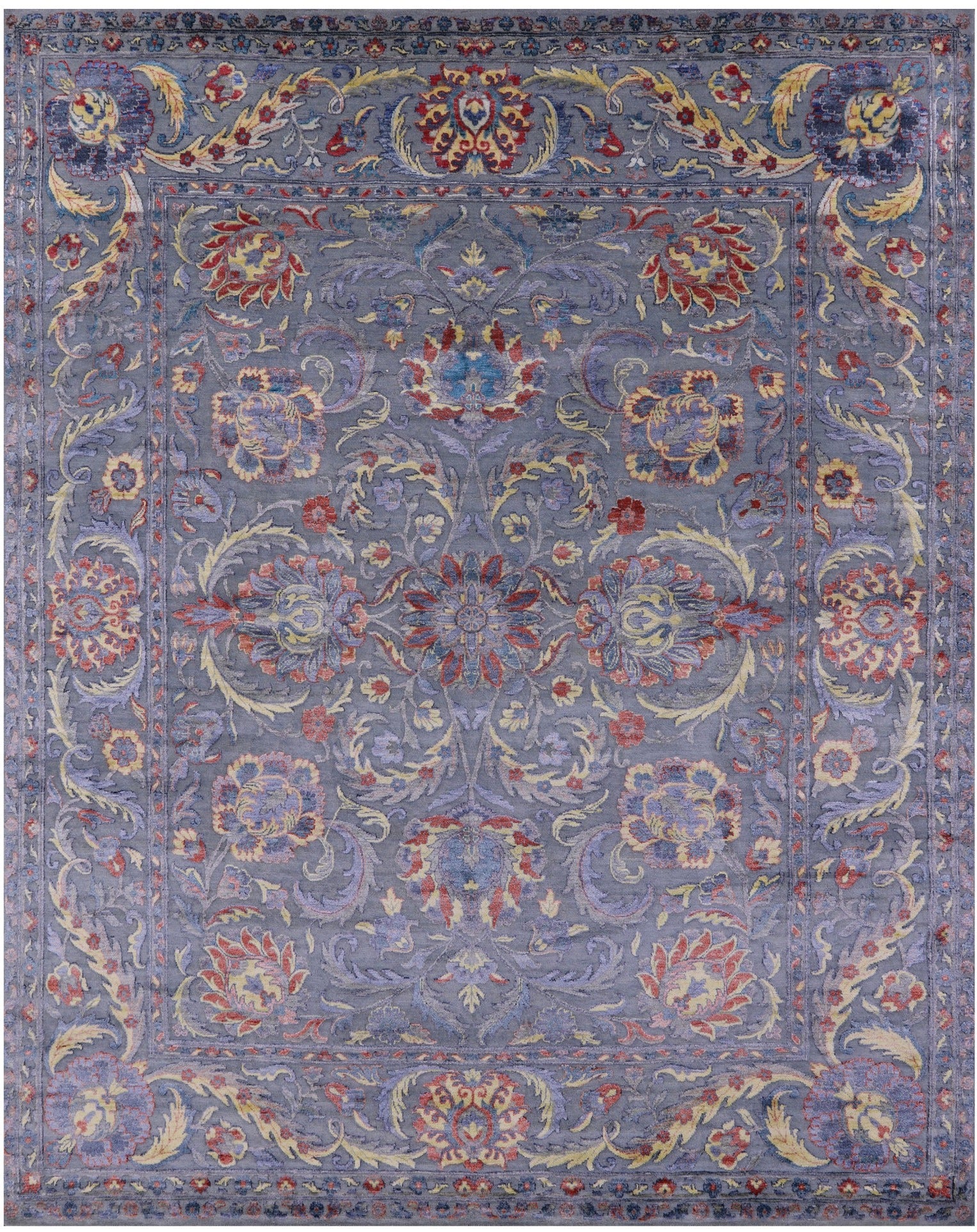 Grey Persian Tabriz Hand Knotted Wool & Silk Rug - 8' 1" X 9' 11" - Golden Nile