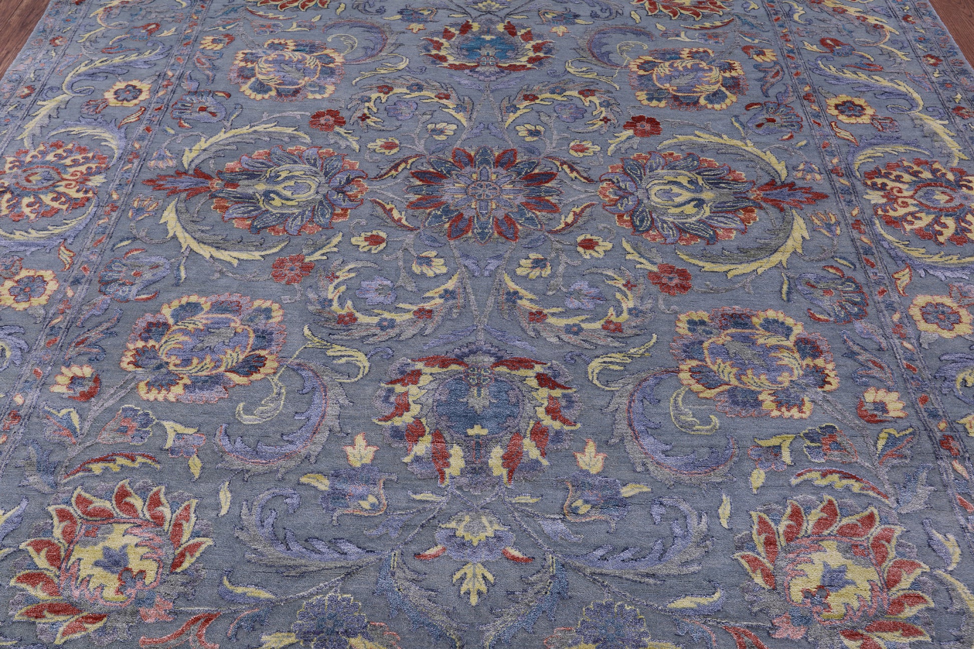 Grey Persian Tabriz Hand Knotted Wool & Silk Rug - 8' 1" X 9' 11" - Golden Nile